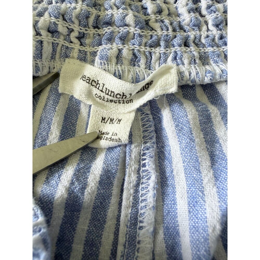 Beach Lunch Lounge Linen Cotton Blend Beachy Nautical Tie Waist Wide Leg Pants M - Picture 4 of 5